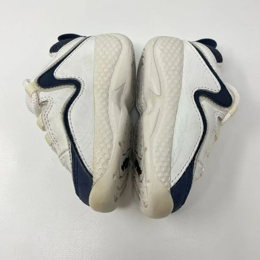 Baby Fila White Blue Lace Up Shoes Sneakers Kicks Infant Size 4 Leather Upper